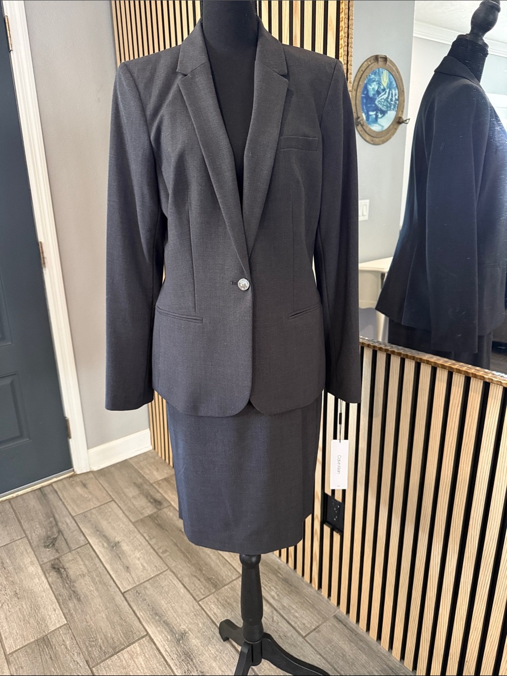 Calvin Klein Charcoal Gray Womens Tailored Single-Button Blazer